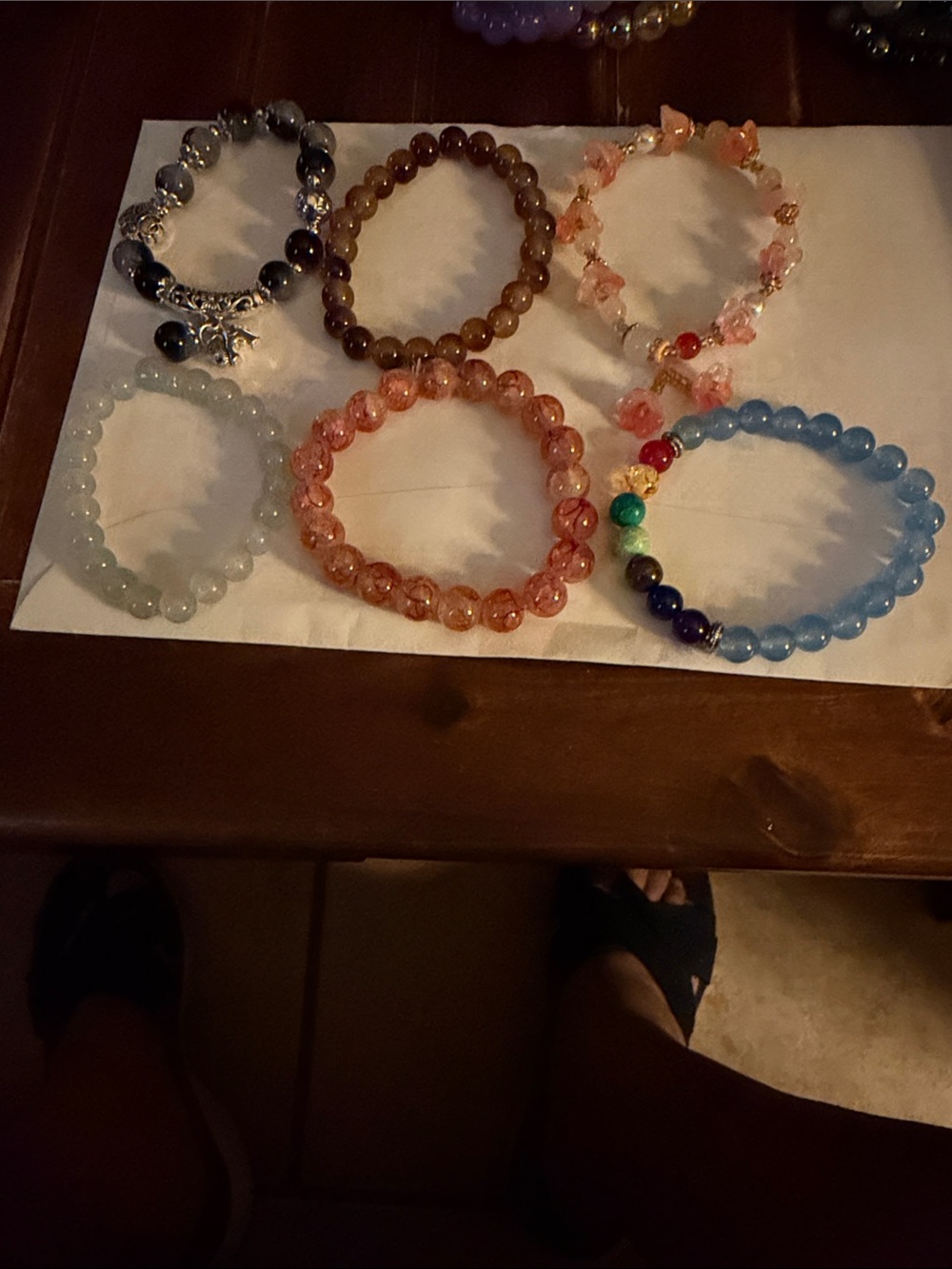 Set of 6-Assorted Women's Beaded Stretch Bracelet - Pink, Blue, Brown, Clear#5